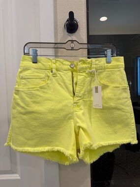 Good American Neon Yellow High-Rise Denim Shorts